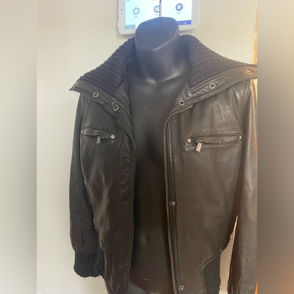 Gently Used Black Leather Bomber